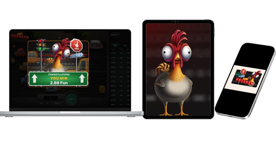 Démonstration du jeu Chicken Crash fonctionnant parfaitement sur mobile, tablette et ordinateur.