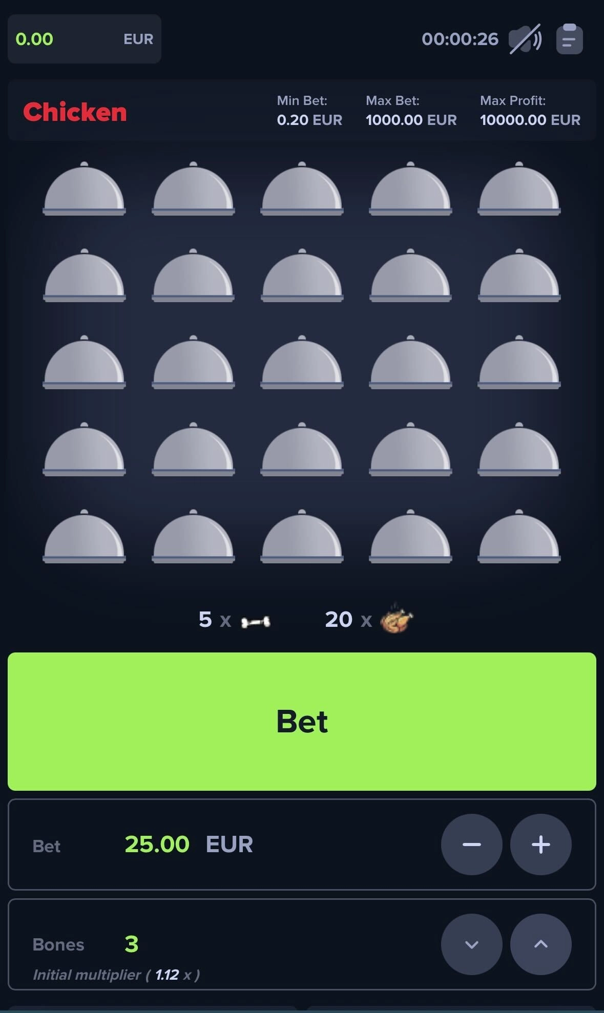 Mobile version of MyStake Chicken main play area and betting panel layout.