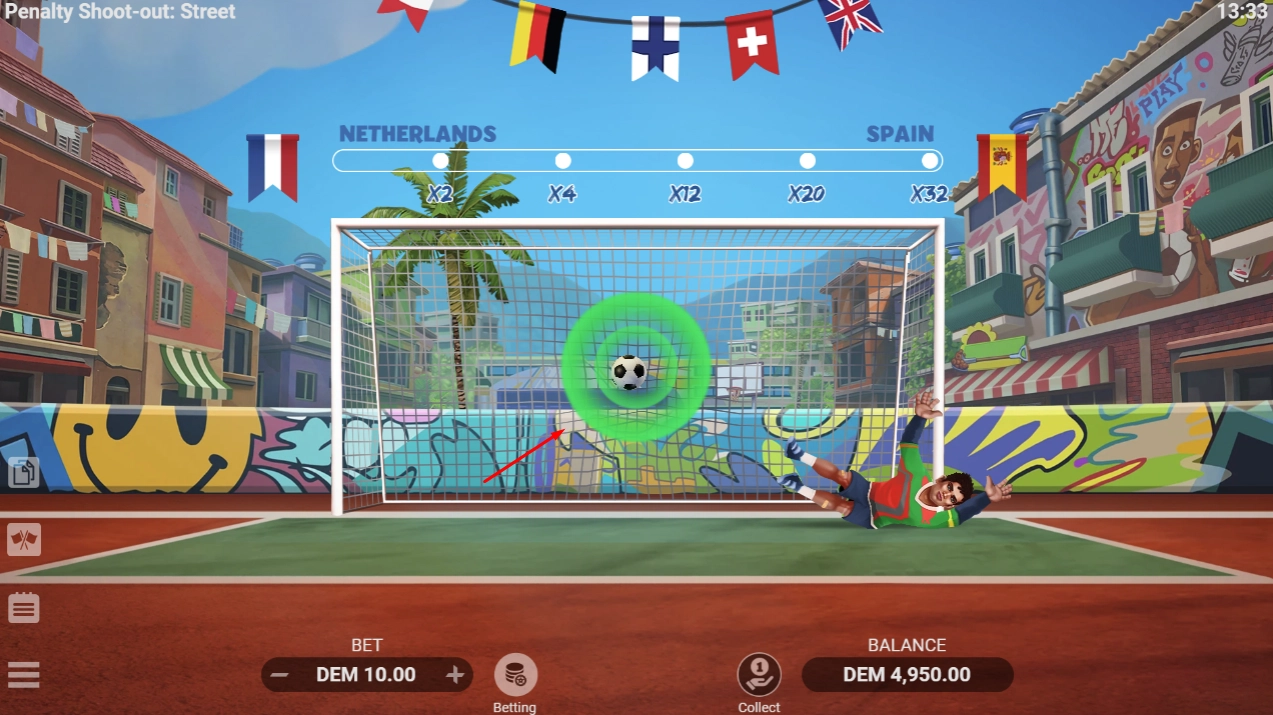 Celebration screen showing a successful goal scored past the goalkeeper