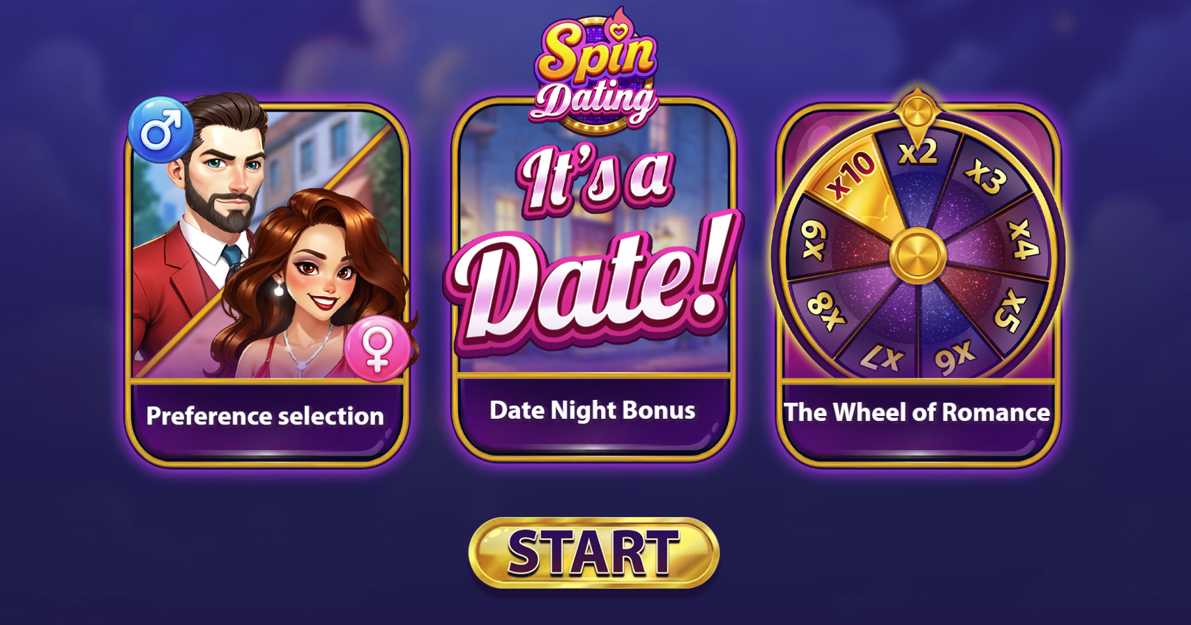 General overview of the Spin Dating game interface and romantic mini game layout